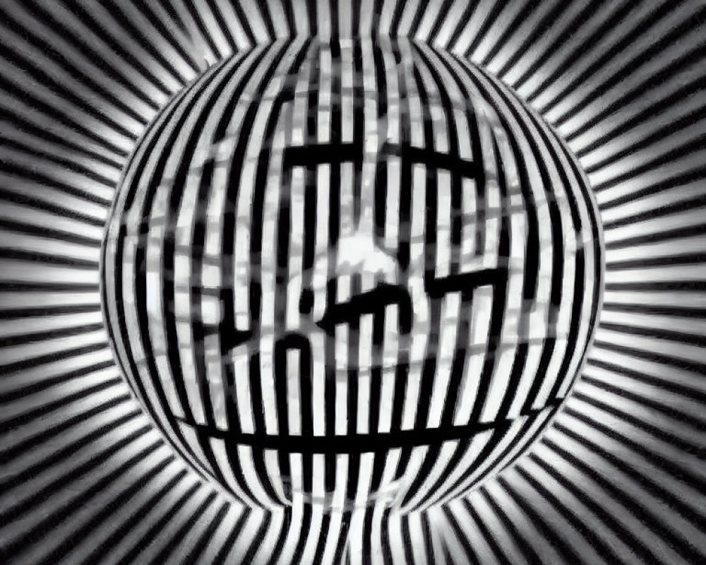 Monochromatic optical illusion with distorted grid pattern for 3D sphere effect