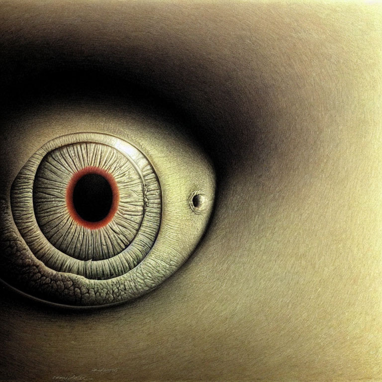 Detailed Reptilian Eye with Red Iris and Textured Skin