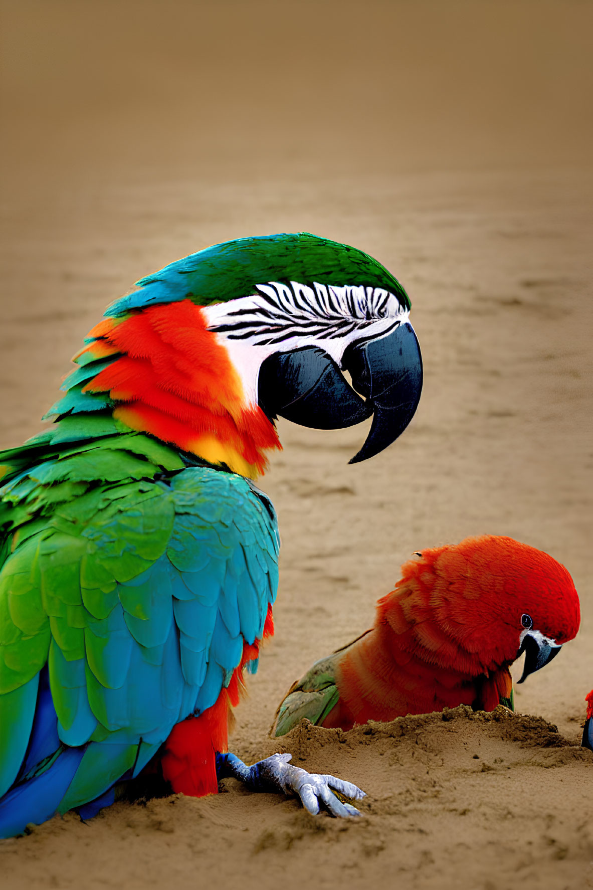 Colorful Parrots Interacting in Soft Background