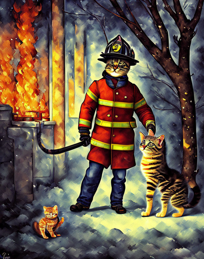 Handsome firefighter rescues kitten