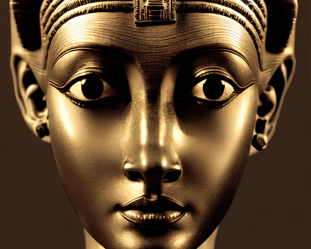Golden Egyptian Pharaoh Bust with Traditional Headdress and Kohl-lined Eyes
