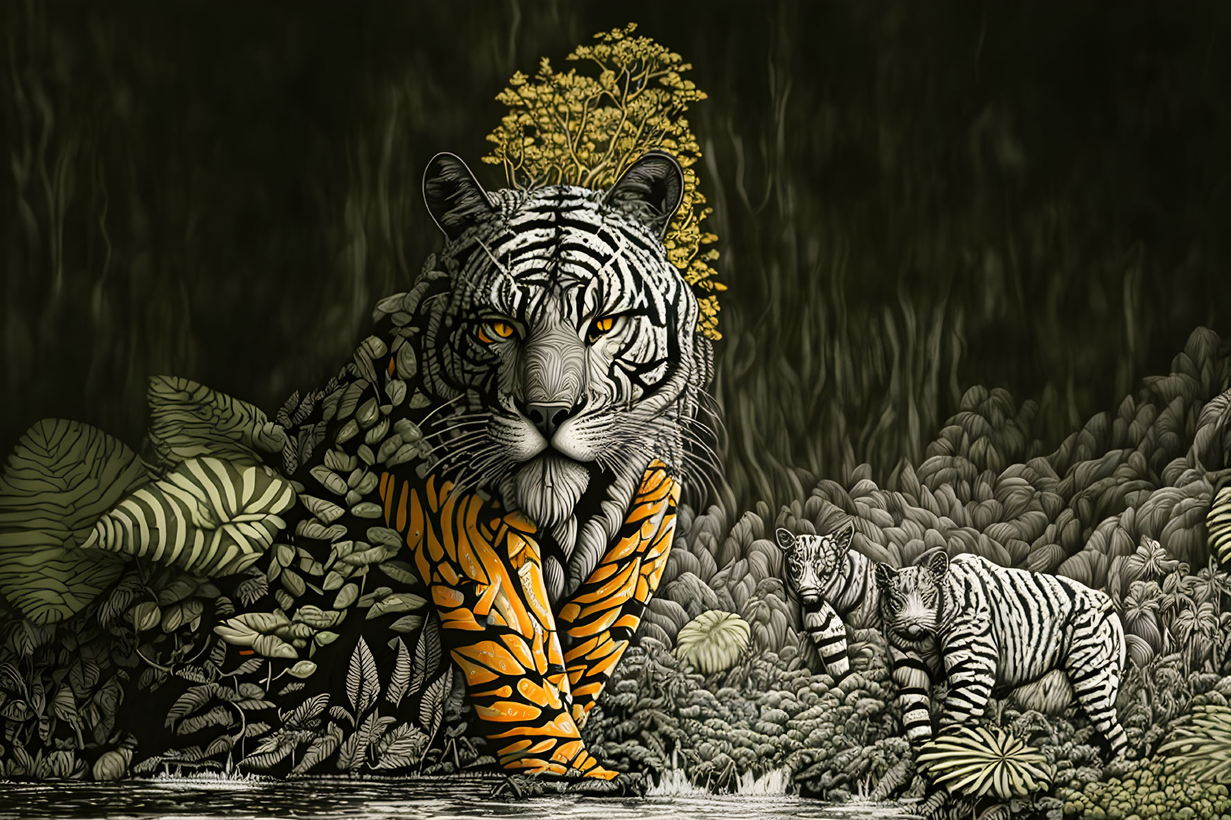 Closeup fierce advancing malayan Tiger