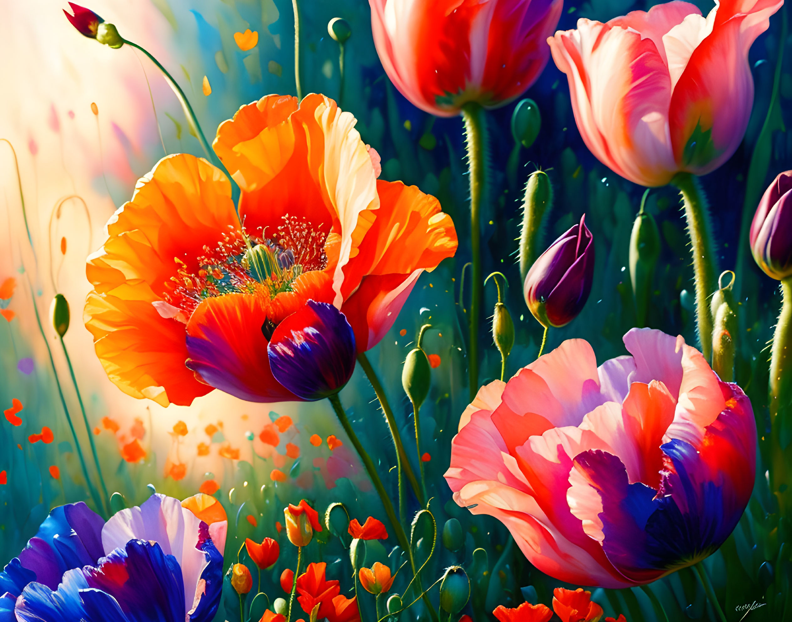 Poppy and tulips effect