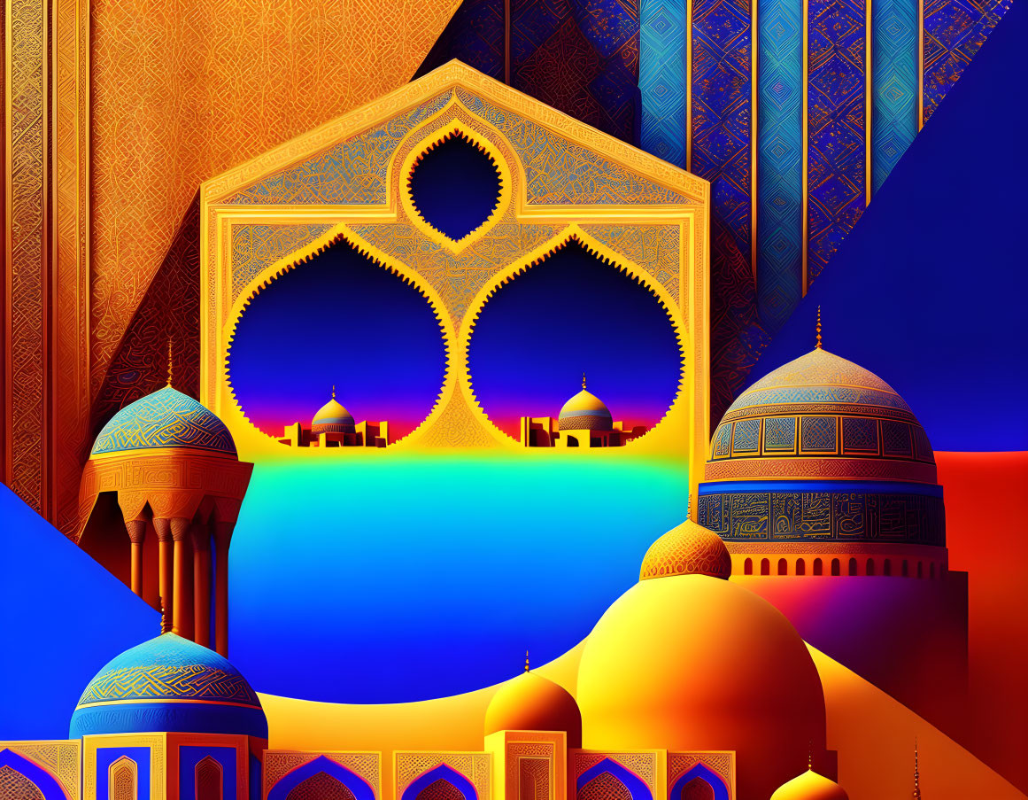 Abstract Islamic architecture motifs in vibrant colors