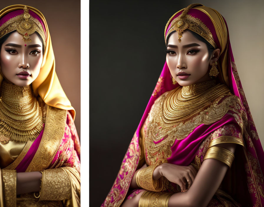 Traditional South Asian Bridal Attire and Jewelry Portrait