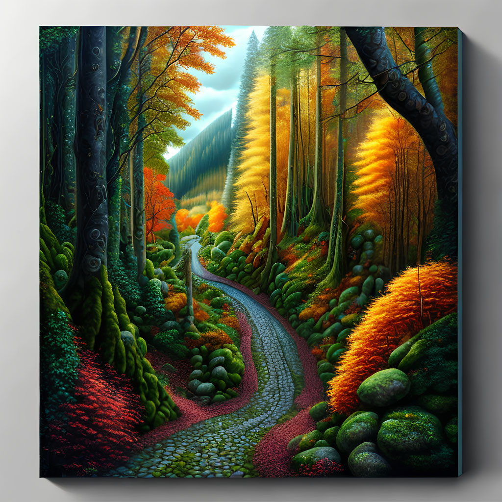 Colorful Enchanting Forest Painting with Winding Path