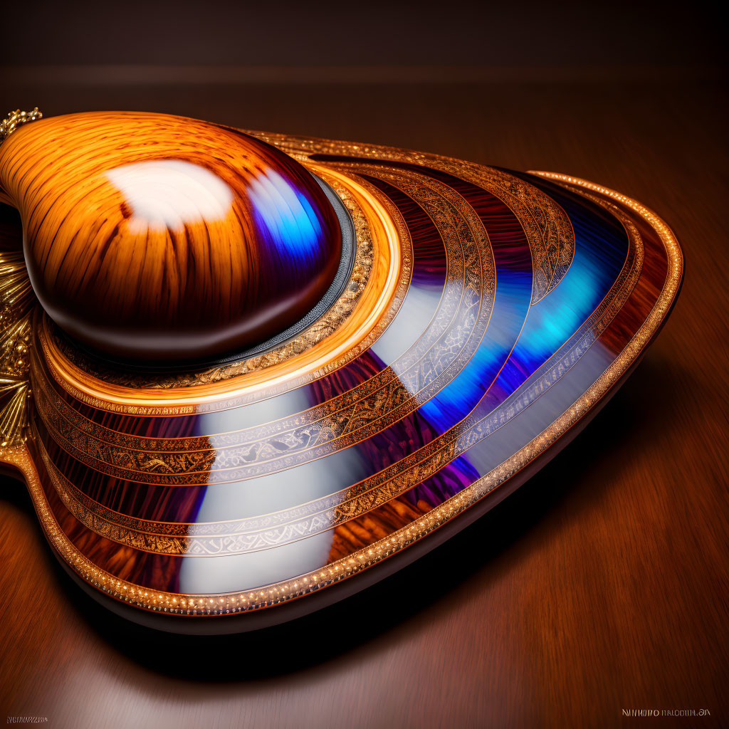 Futuristic digital artwork of sleek vessel with wooden finish