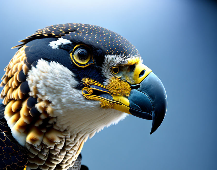 Detailed Close-up of Majestic Bird of Prey with Sharp Beak and Yellow Eyes