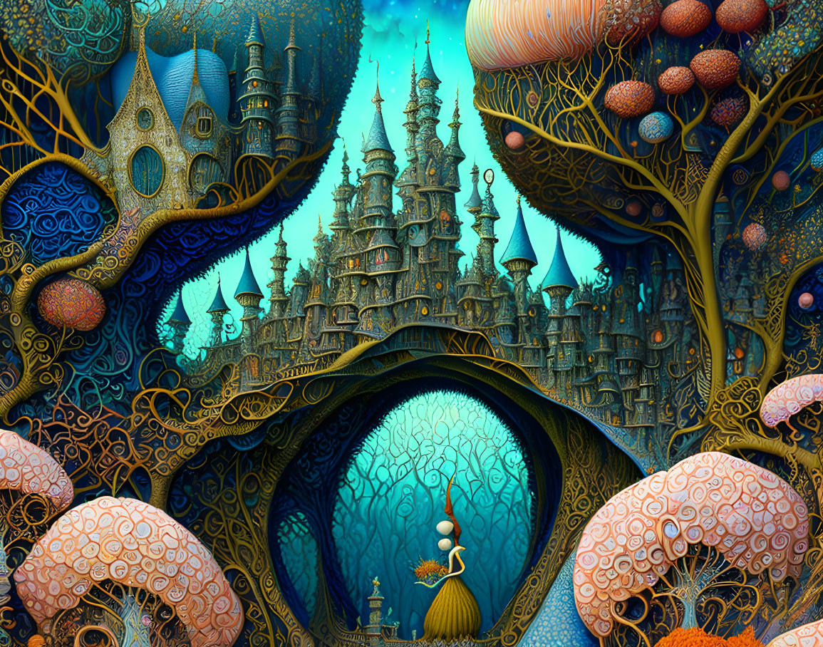 Elaborate Fantasy Landscape with Castles and Archway