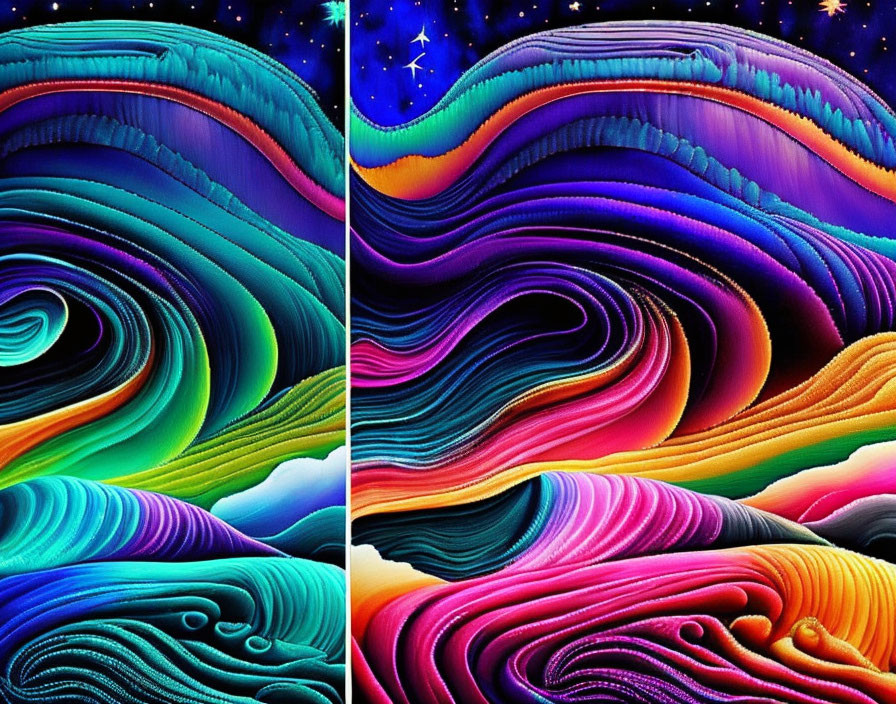 Vivid Abstract Digital Artwork: Cosmic Wave Patterns