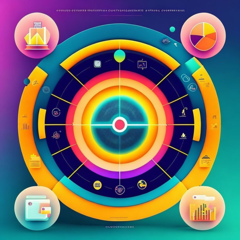 Colorful Infographic Wheel with Icons & Statistics for Data Visualization