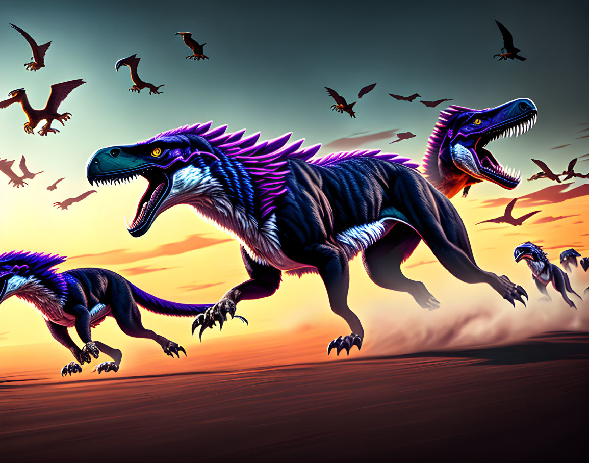  "Raptor Chase" - Depict a pack of velociraptors 
