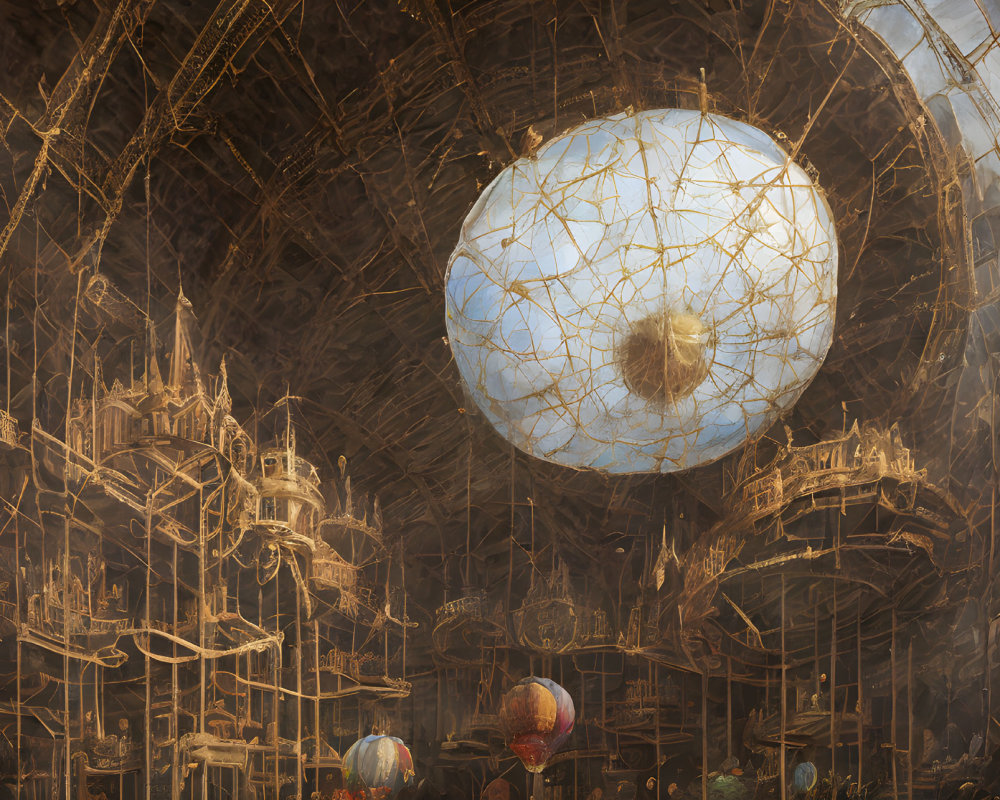Intricate Steampunk-Style Hall with Grand Central Sphere