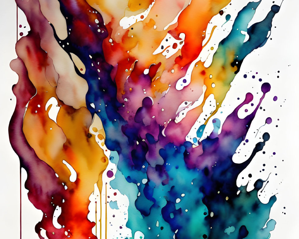 Abstract Watercolor Painting with Red, Orange, Yellow, Blue Hues