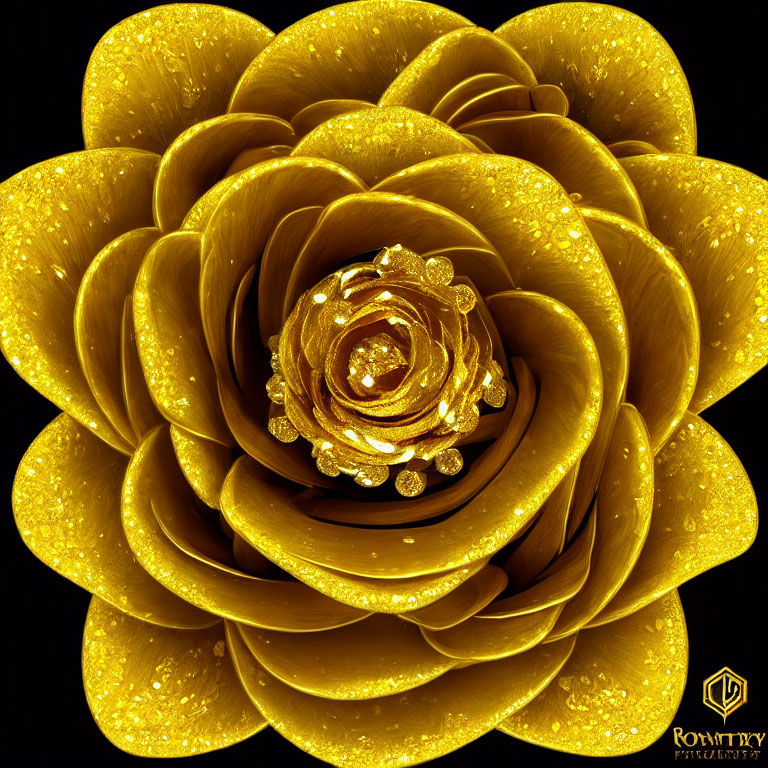 Gold-tinted flower with water droplets on dark background