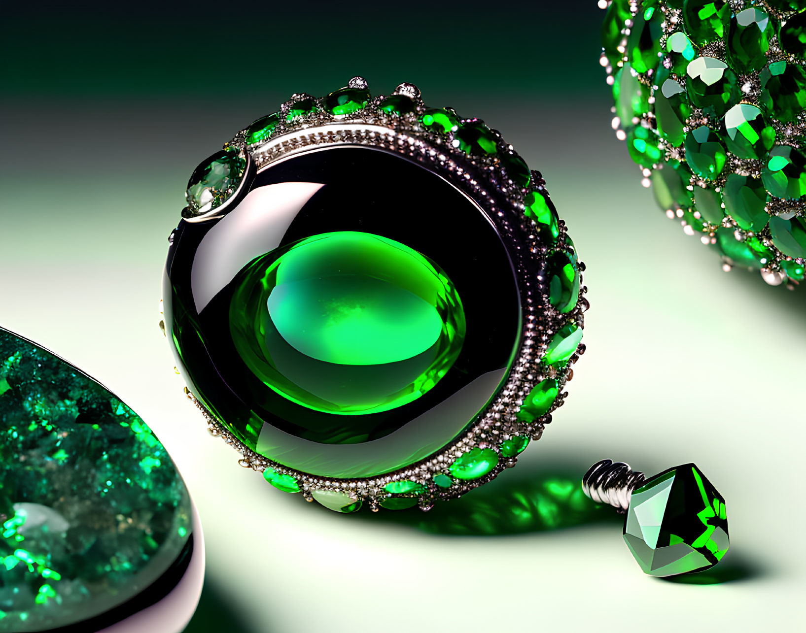 Emerald Jewelry with Green Gems on Black and Silver Designs