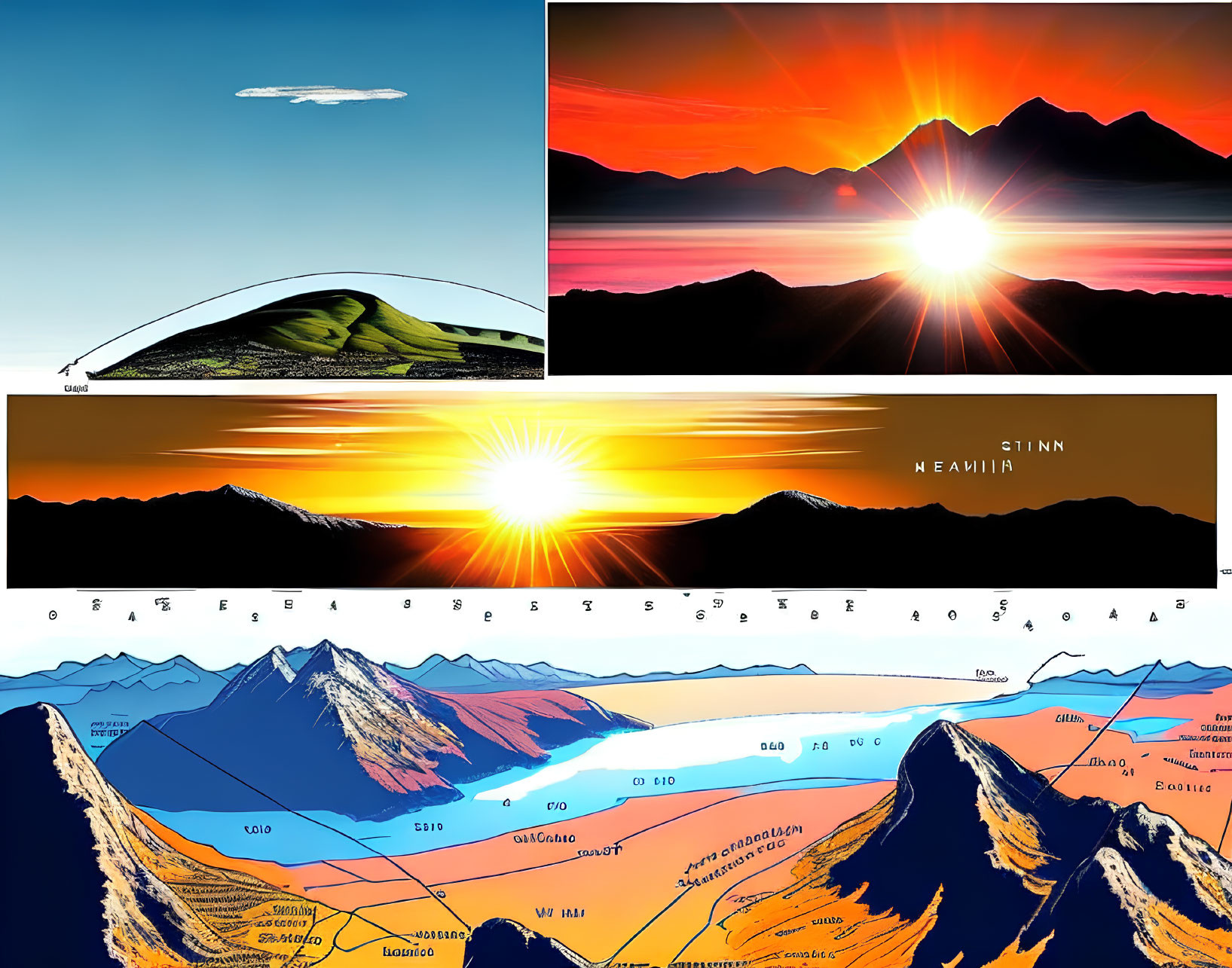 Four Mountain Landscapes Depicting Various Daytime Stages