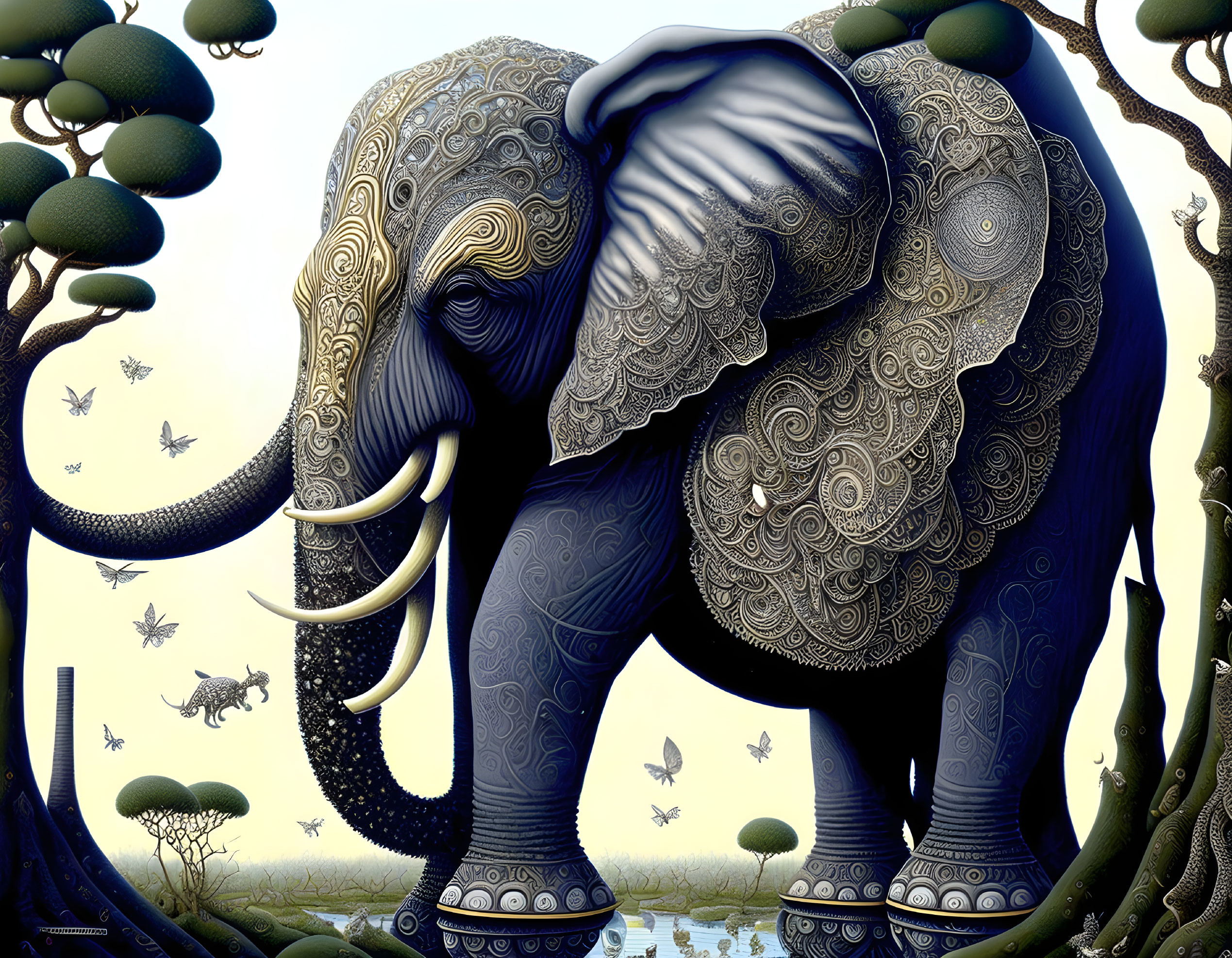 Fantasy biomorphic Striking-White-Black elephant