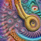 Colorful Fractal Image with Spiral Patterns & Marine Shell Shapes