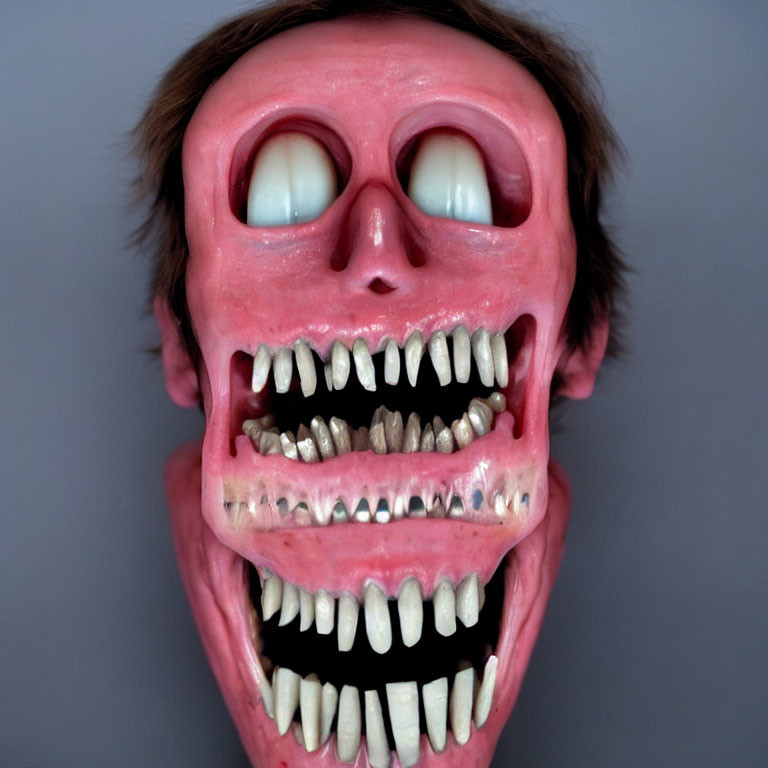 Distorted surreal human face with exaggerated features