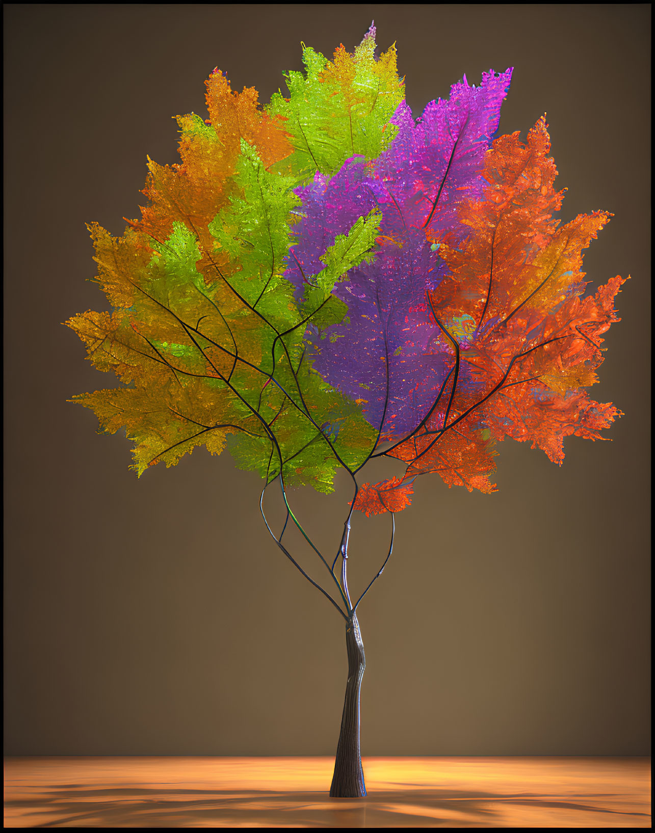 Vibrant autumn color transitions in digital tree artwork