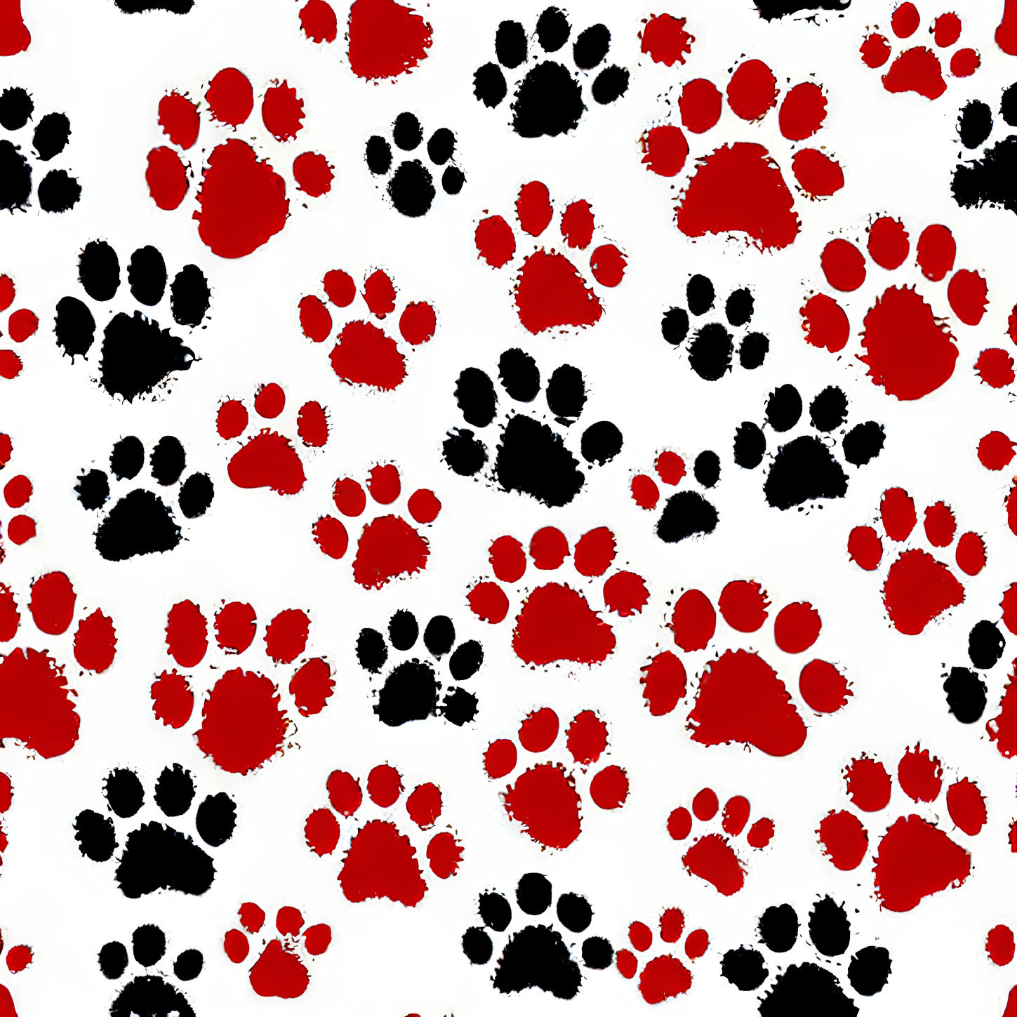 Black and Red Paw Print Pattern on White Background