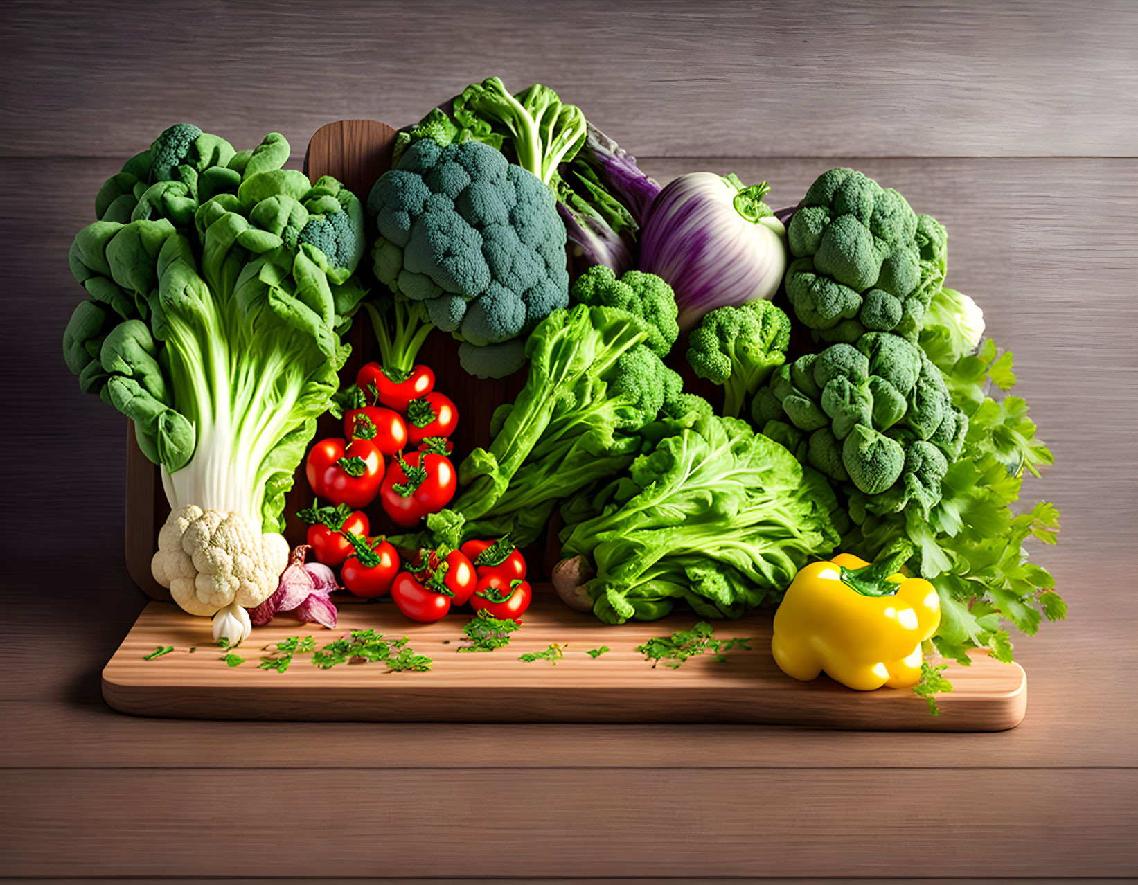 Assorted Fresh Vegetables on Wooden Cutting Board