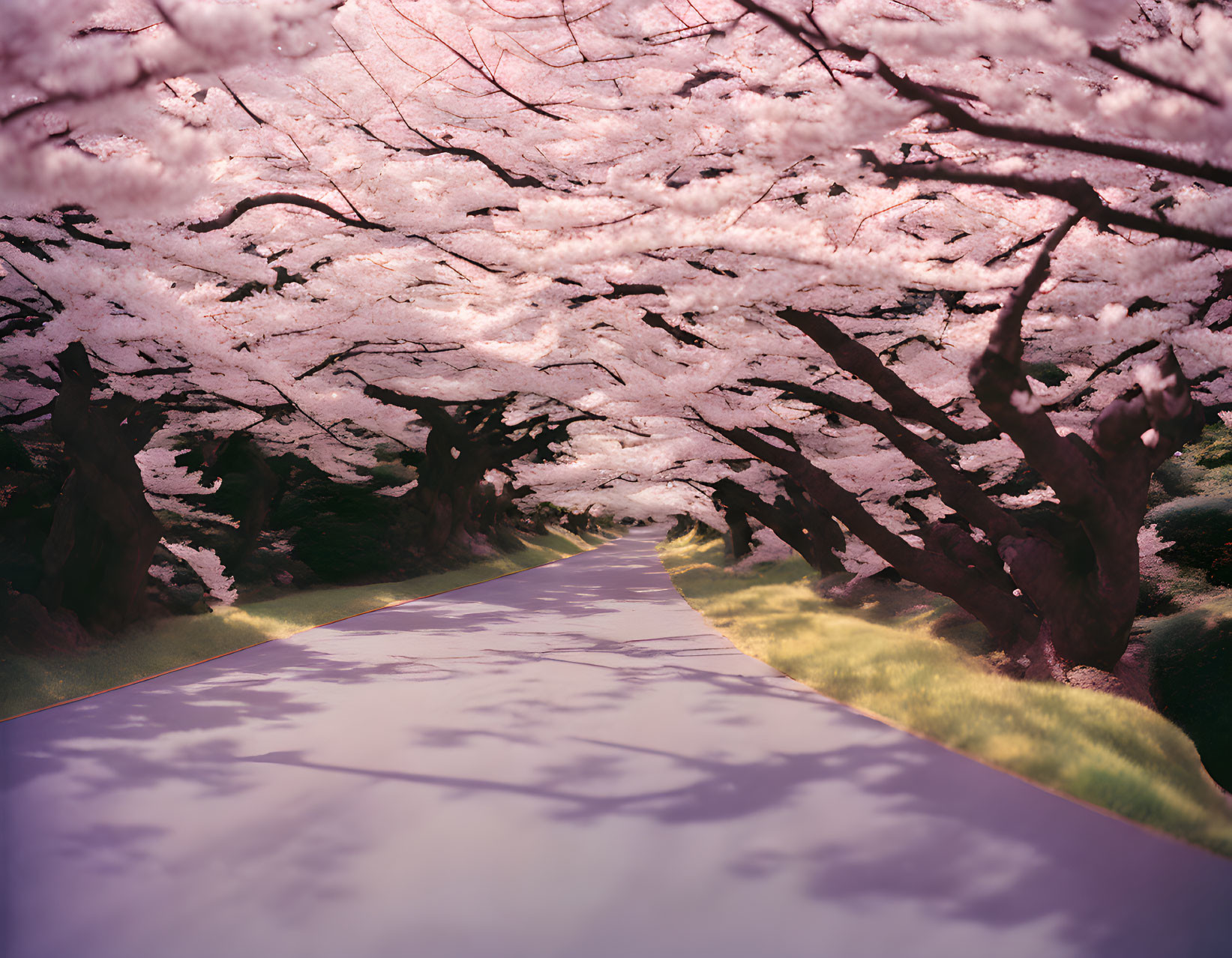 Tranquil Pathway Under Blooming Cherry Blossoms