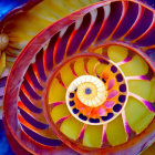 Colorful Nautilus Shell Pattern in Warm Tones on Blue Background