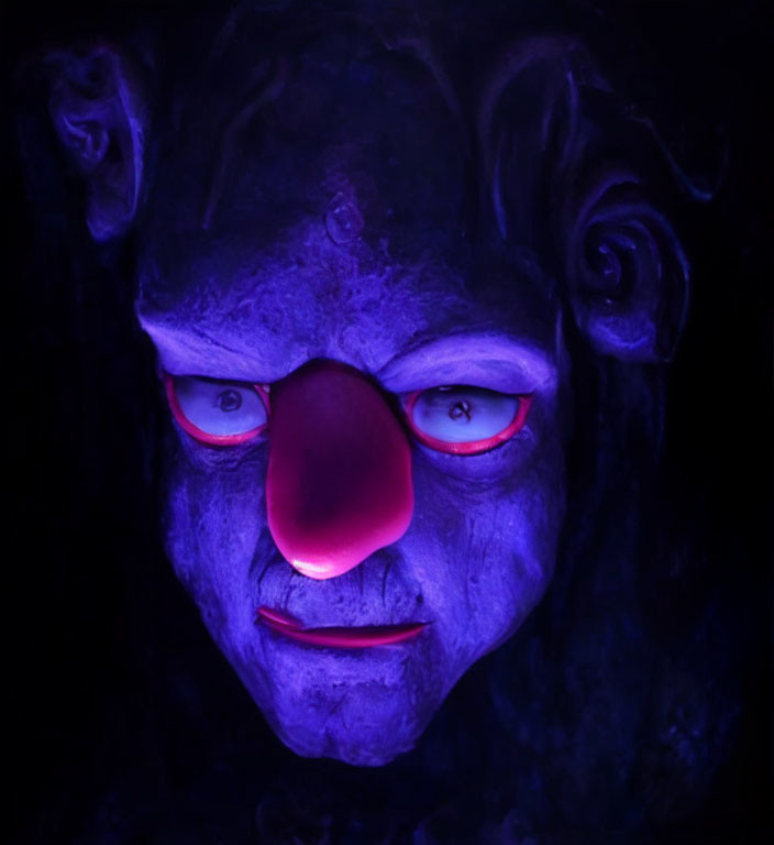 Fantastical Creature with Purple Skin and Red Eyes Under UV Light