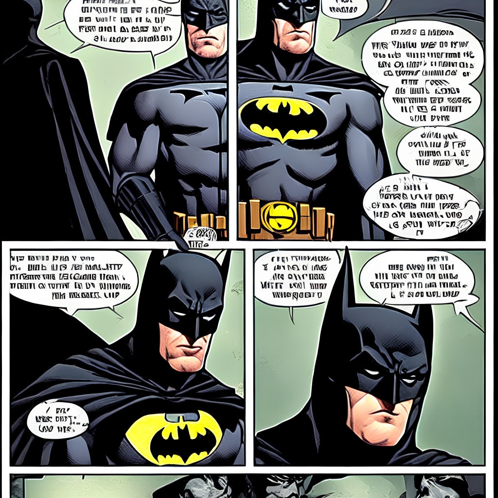 Comic Book Page: Batman in Multiple Panels with Dialogue Bubbles
