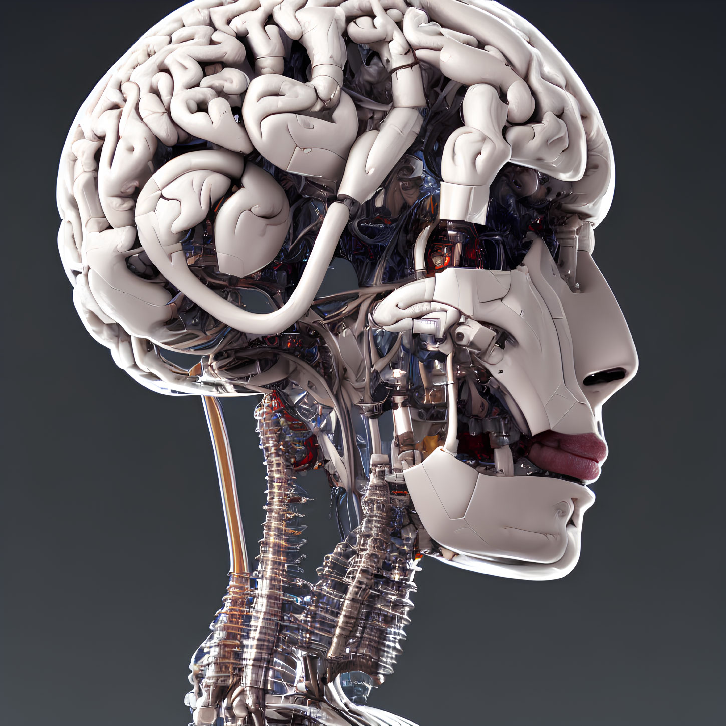 Detailed 3D Illustration of Humanoid Robot with Exposed Brain