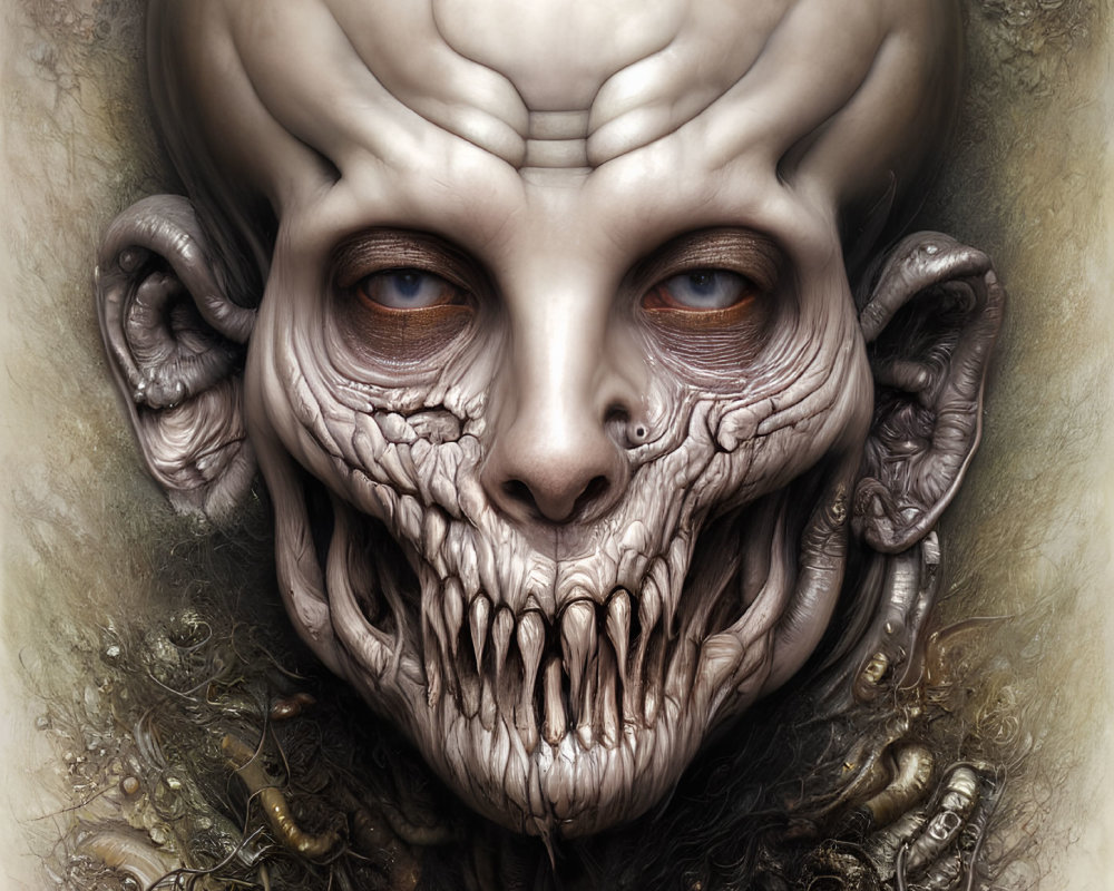 Fantasy Illustration of Skull-Faced Creature with Deep-Set Eyes