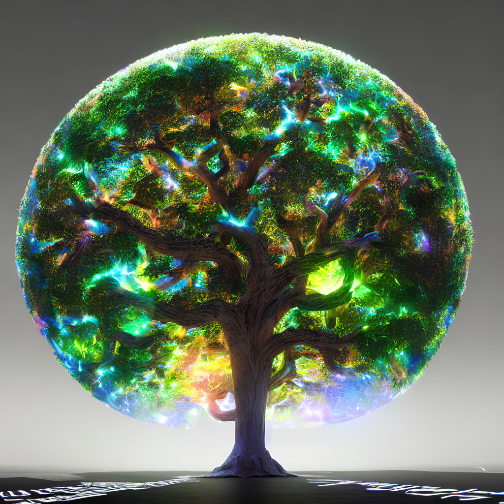 Colorful Round Tree with Ethereal Design on Neutral Background