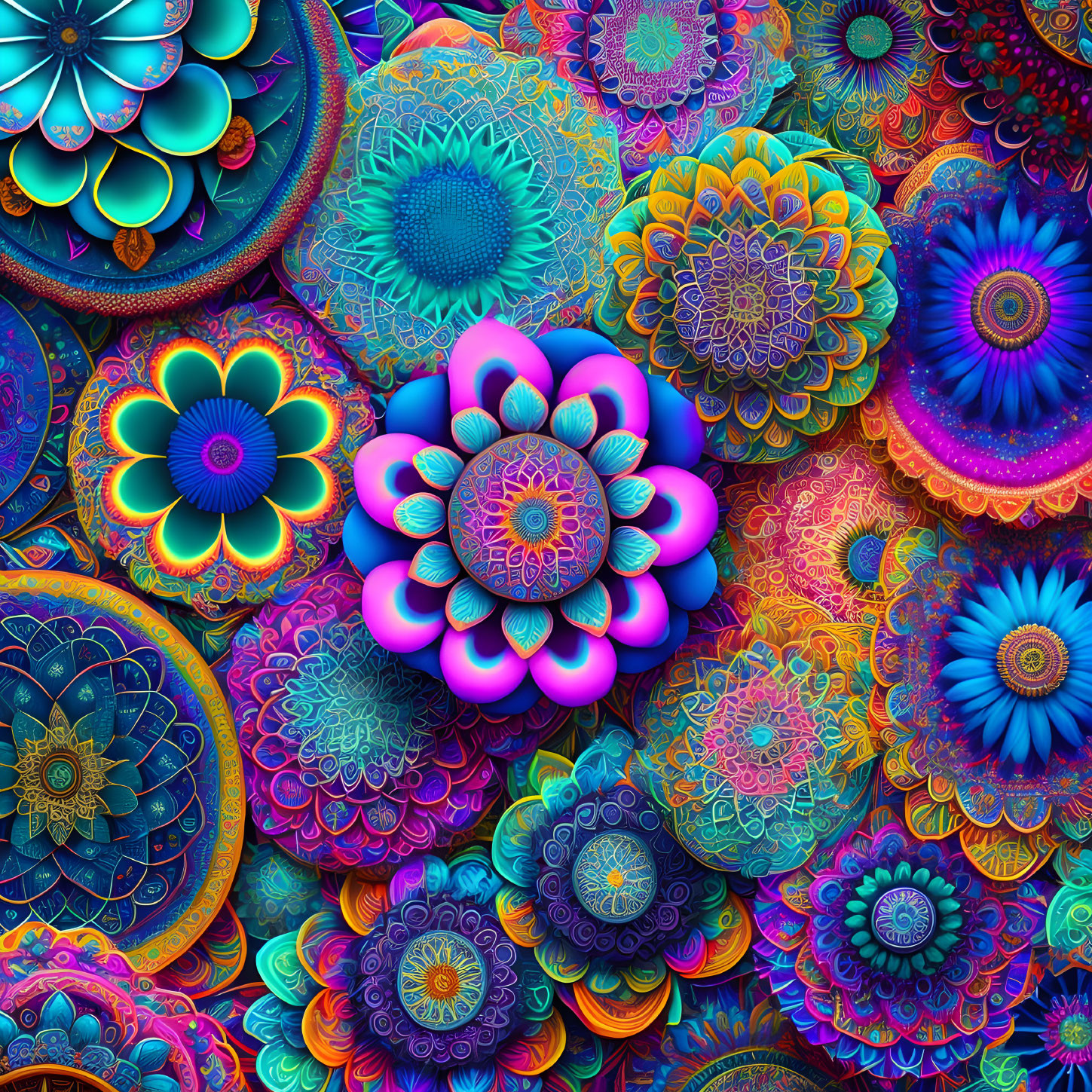 Colorful Mandala Patterns in Blues, Purples, and Oranges