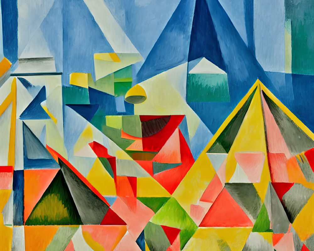 Colorful Abstract Geometric Painting with Vibrant Triangles and Polygons
