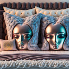 Artistic Face-Designed Pillows in Elegant Bedroom Decor