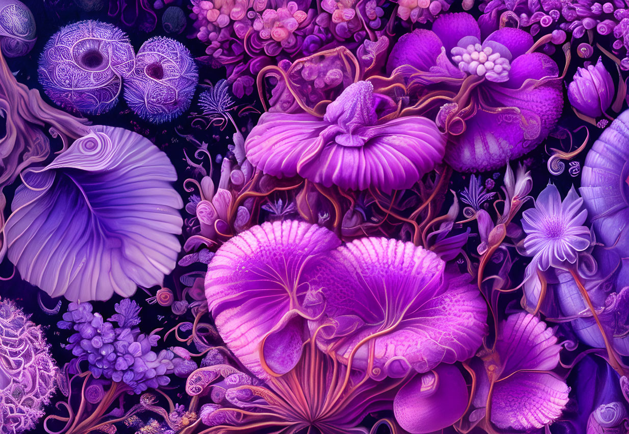 Colorful Digital Artwork: Purple Sea Anemones and Corals in Underwater Scene