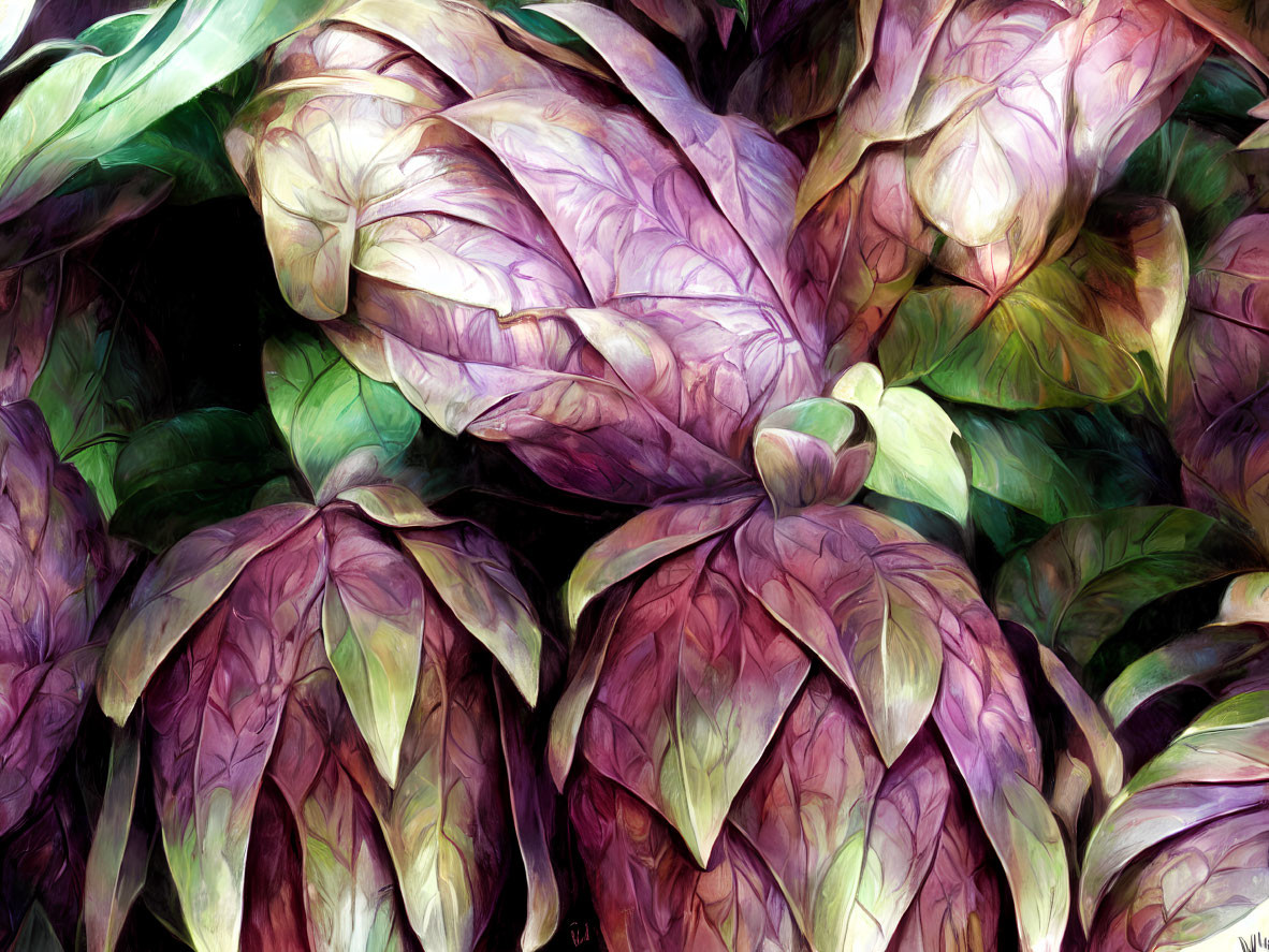 Lush Purple and Pink Tinted Leaves in Digital Art