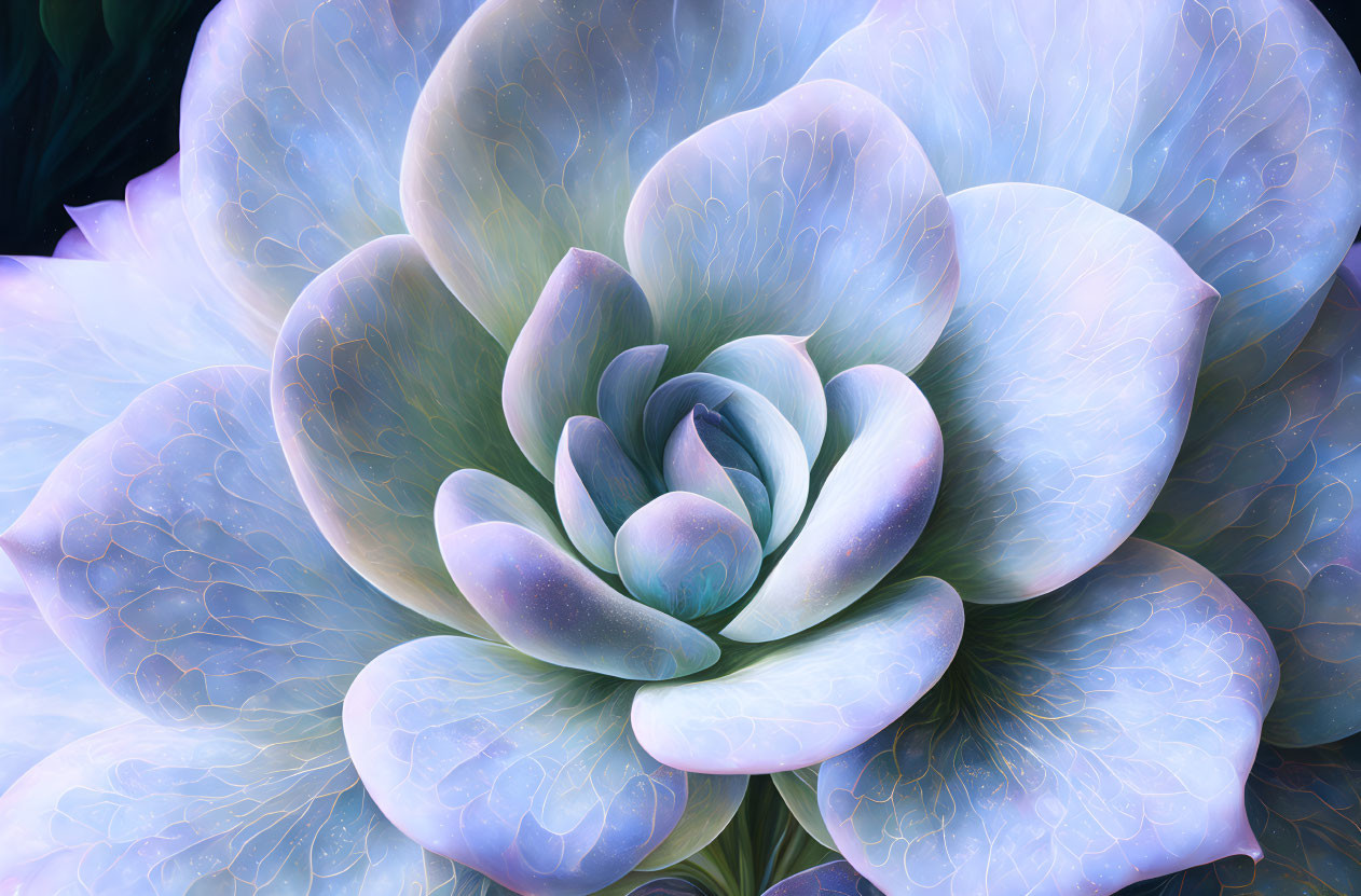 Digital Art: Translucent Blue, White, and Purple Flower with Ethereal Luminescence