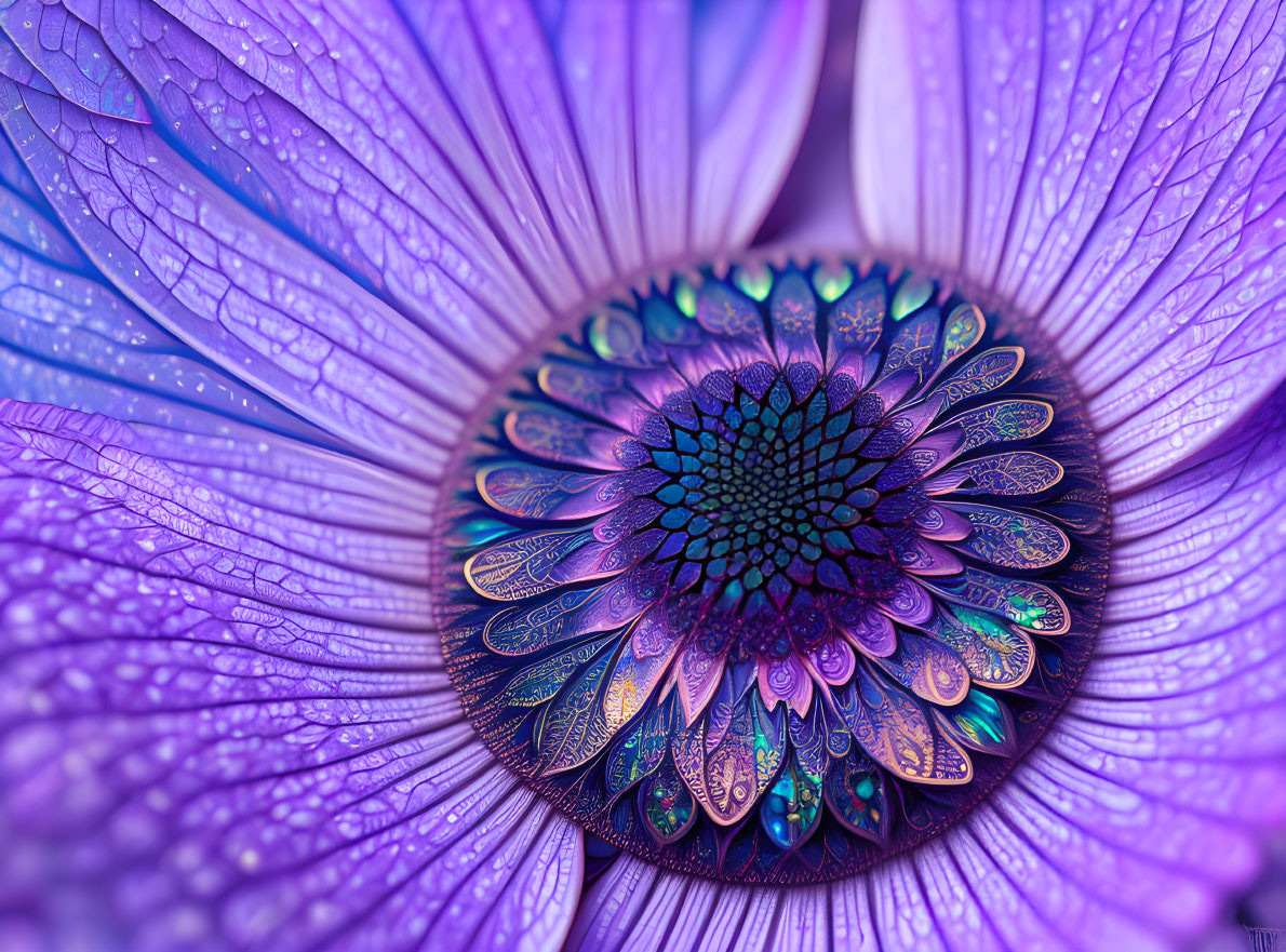 Detailed Close-Up of Vibrant Purple Flower with Kaleidoscopic Patterns
