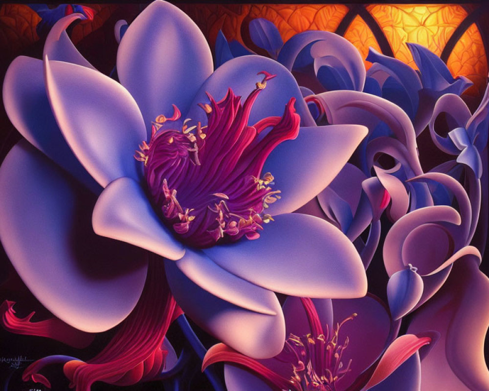 Colorful Stylized Painting of Large Purple and Blue Flower