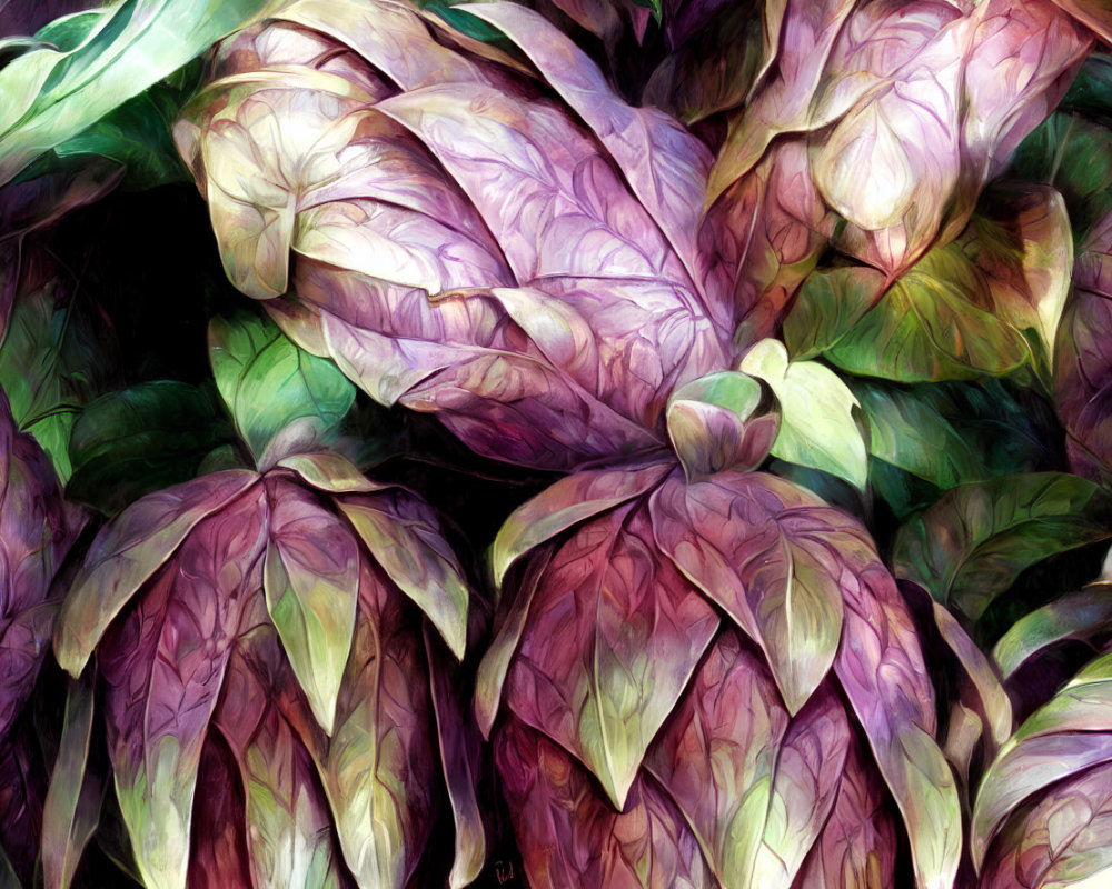 Lush Purple and Pink Tinted Leaves in Digital Art