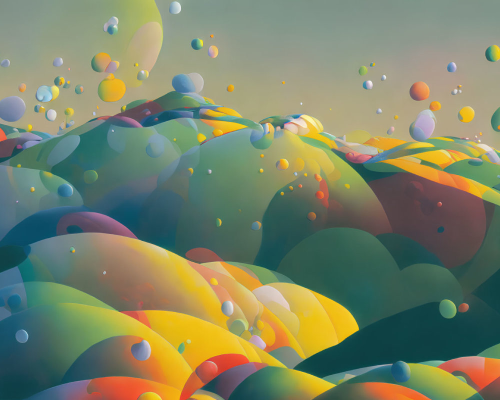 Colorful Glossy Bubble Landscape Artwork with Light Reflections