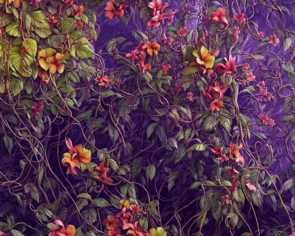 Colorful Floral Digital Artwork on Purple Background