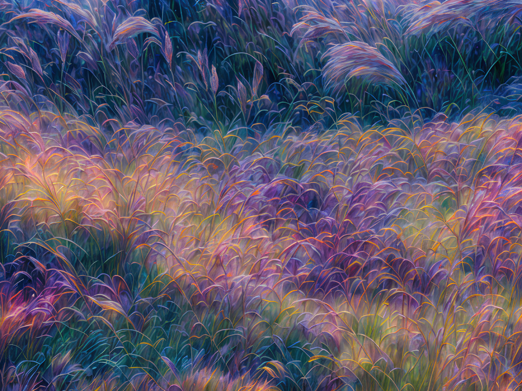 Colorful Impressionistic Field of Tall Grasses with Dreamlike Quality
