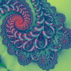 Intricate Fractal Artwork: Spirals & Leaf Motifs in Blue, Purple, Green