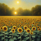 Sunflower Field and Forest at Sunrise