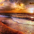Scenic ocean sunset with warm-colored clouds and rippled water