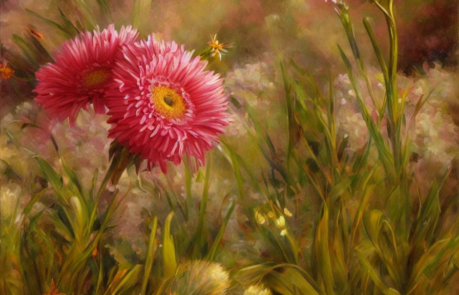 Pink Gerbera Daisies in Impressionistic Painting